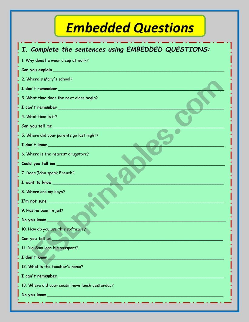 Embedded questions worksheet