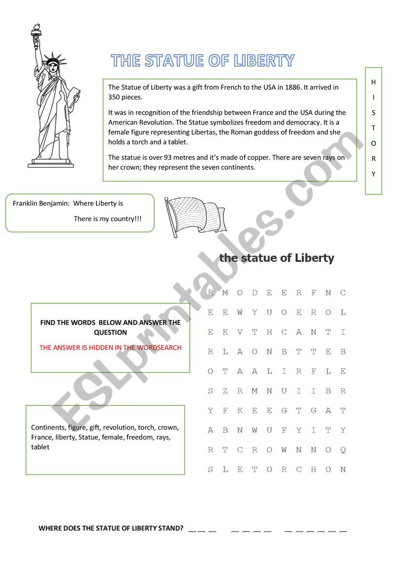 The Statue of Liberty worksheet