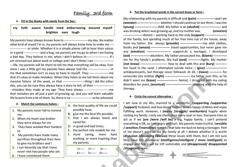 family life: teenage matters  worksheet