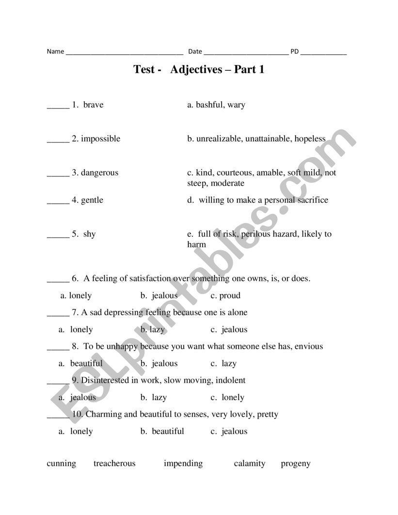 Adjectives worksheet