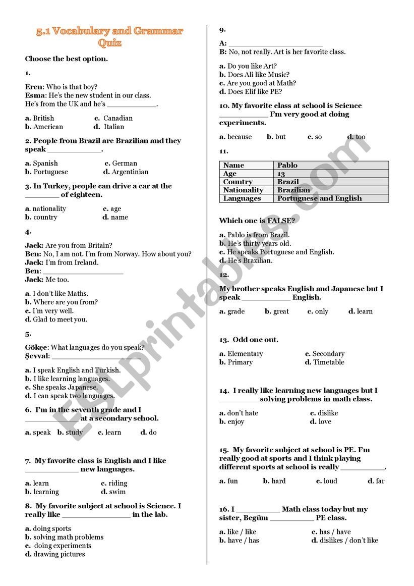 5.1.1 Quiz worksheet