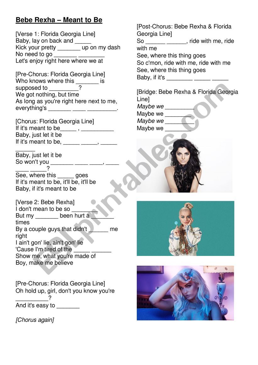 Bebe Rexha - Meant To Be worksheet