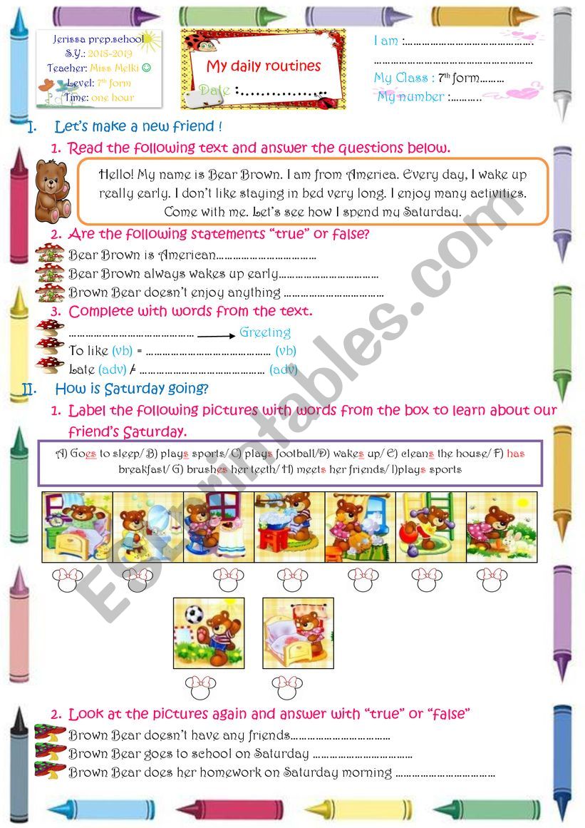 daily routines (7th form pupils)