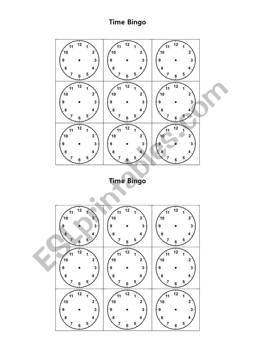 time bingo worksheet worksheet