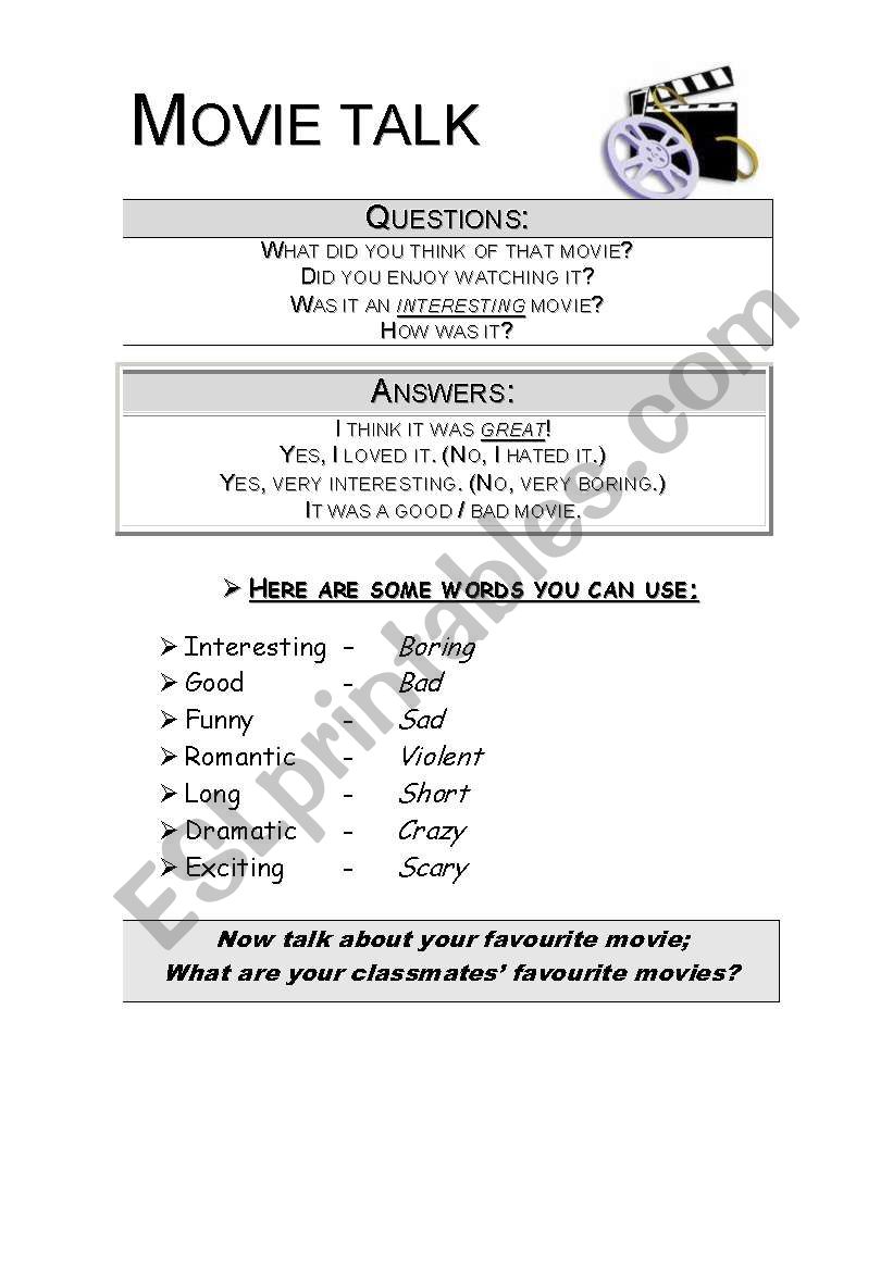 Movie talk worksheet