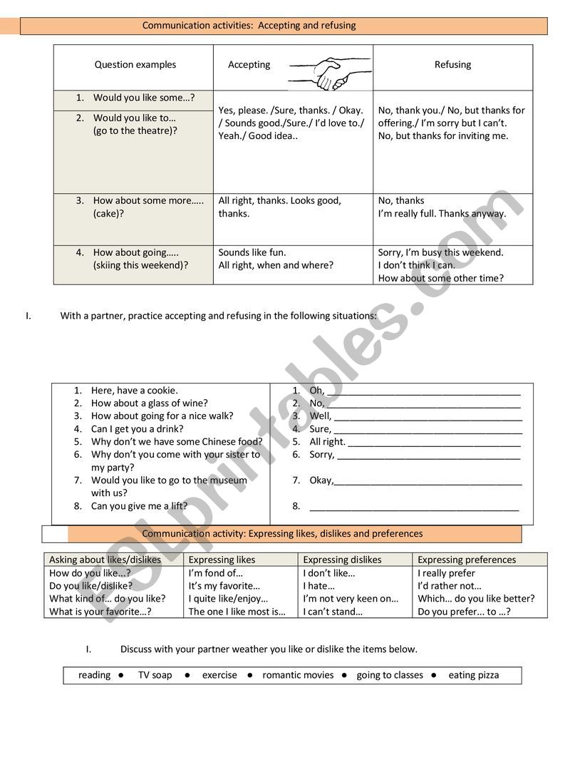 Communication activities worksheet