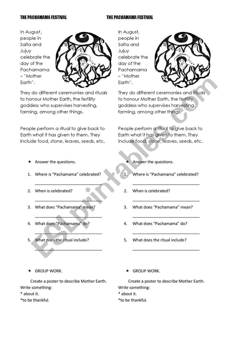 Pachamama festival worksheet