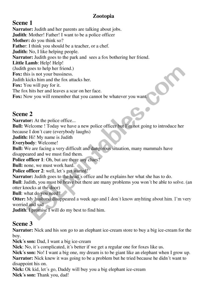 Zootopia Script worksheet