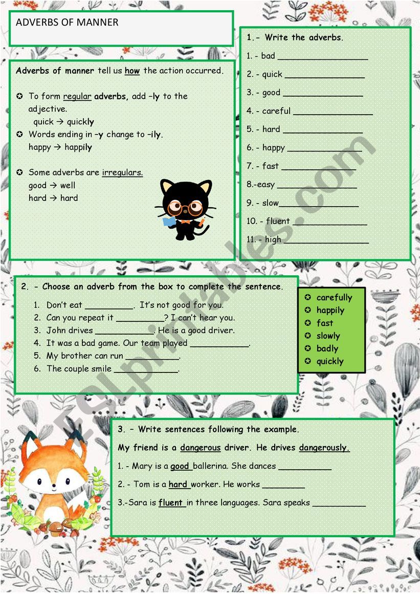 Adverbs of manner worksheet