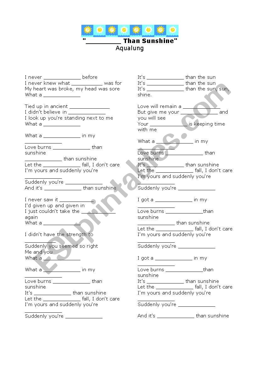 Brighter than the sun worksheet