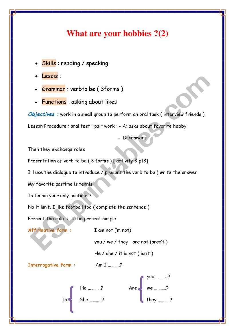 what are your hobbies? worksheet
