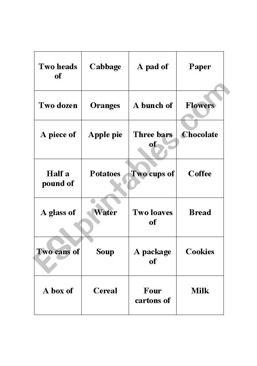 Quantities and Containers (Quantifiers)