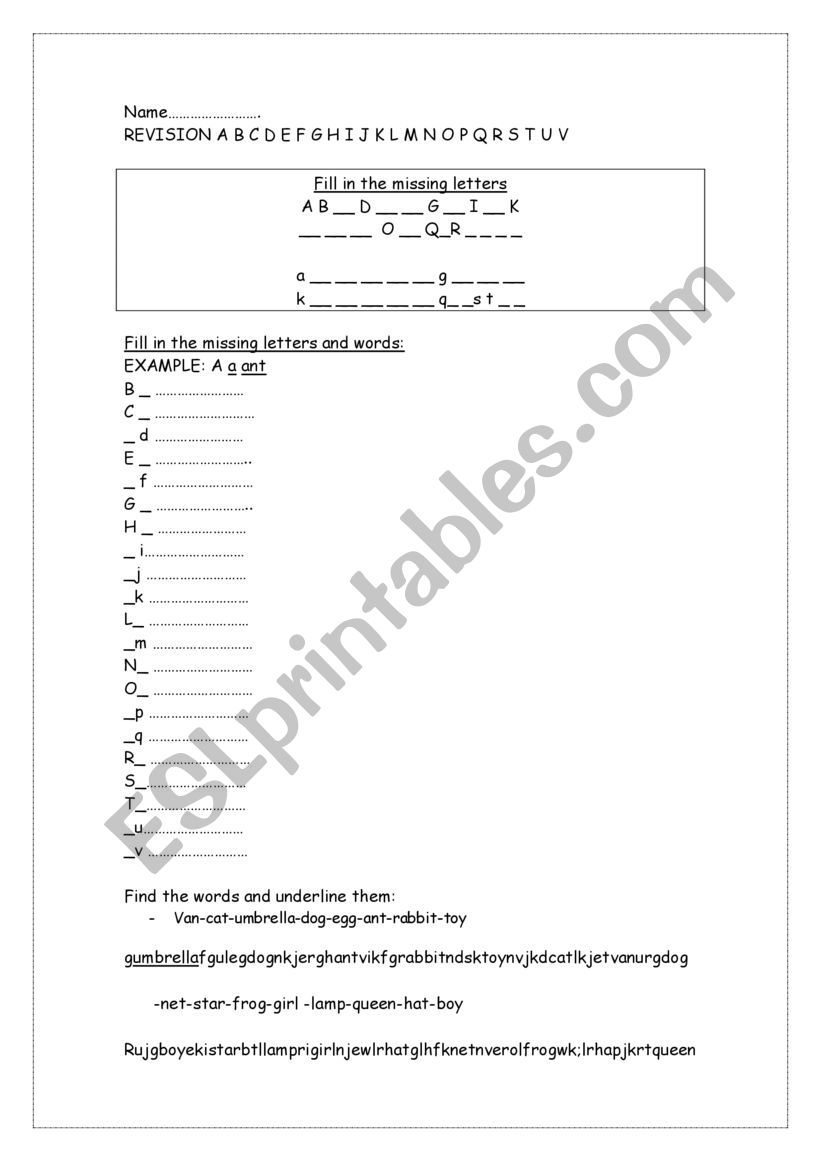 Alphabet letter revision  Aa -Vv