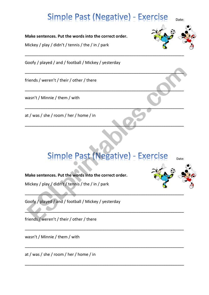 Simple Past - negative worksheet