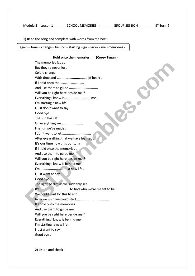 module 2 lesson 1  School memories      group session     9th form 