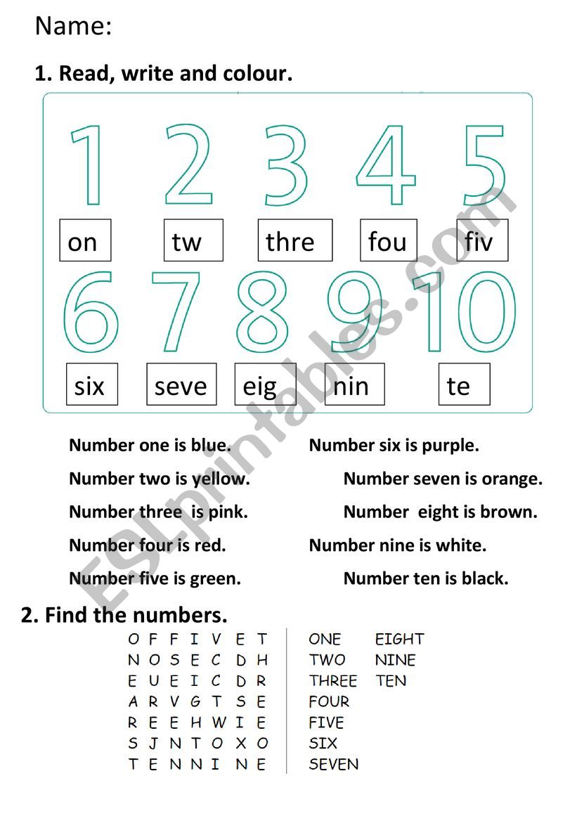 Numbers from 1 to 10 worksheet