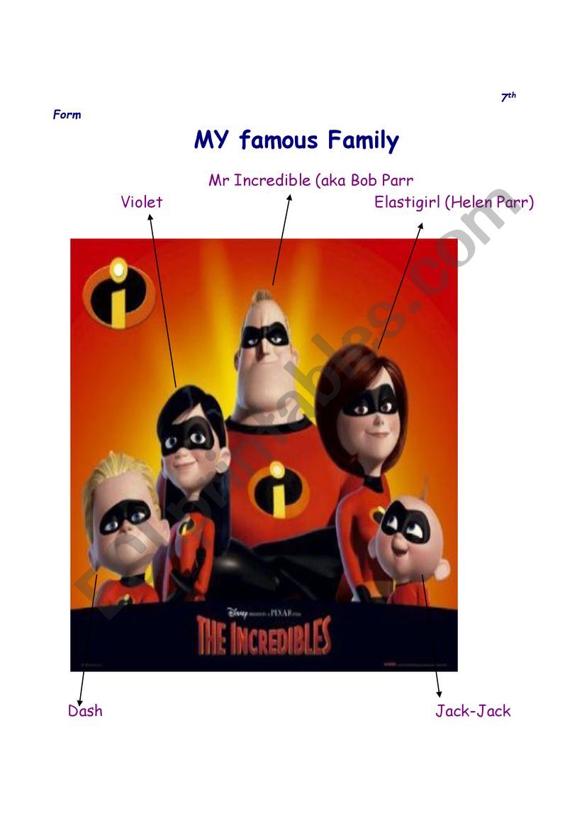 famous family  worksheet