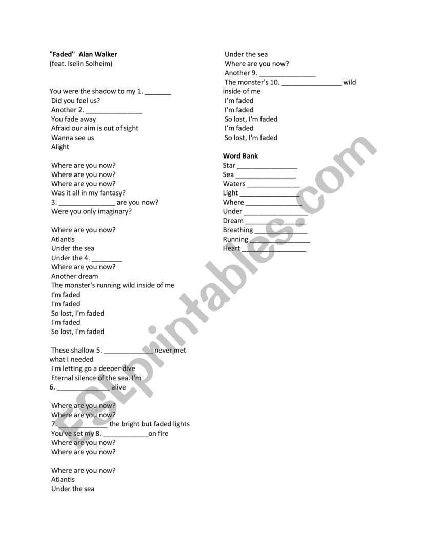 Faded - Alan Walker Where are you now, Lyrics, Song lyrics