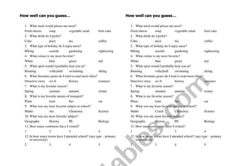 Get to know me: How well can you guess?