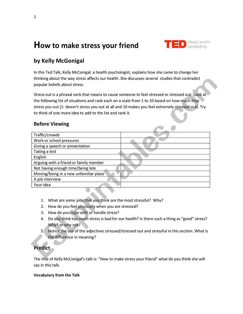 How to make stress your friend by Kelly McGonigal Ted Talk