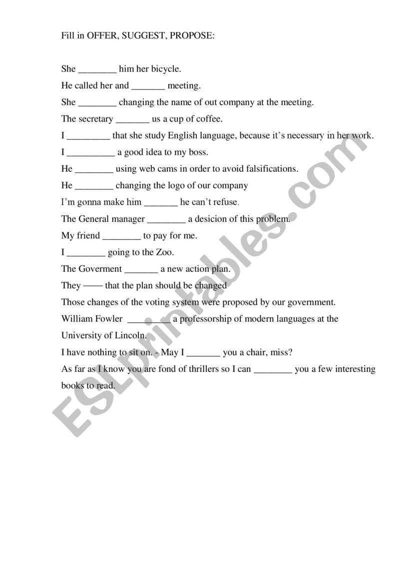 Offer, suggest, propose worksheet