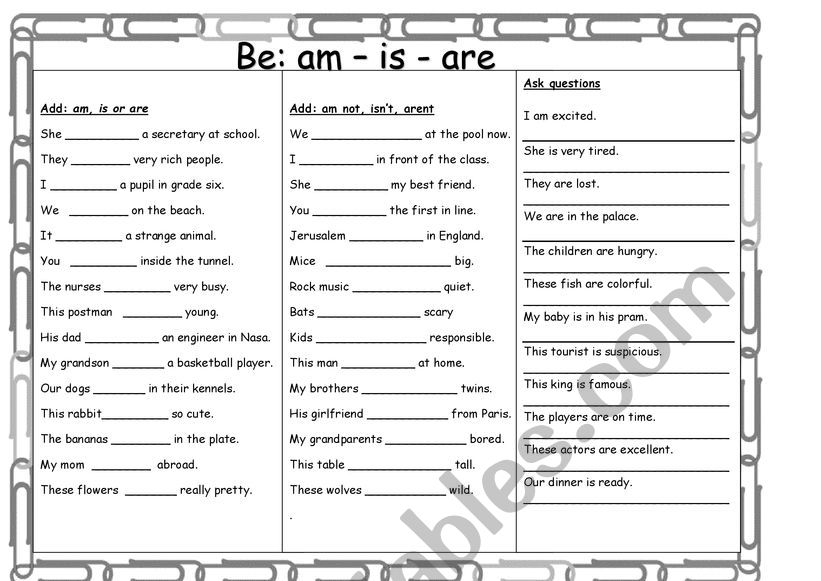 Be worksheet