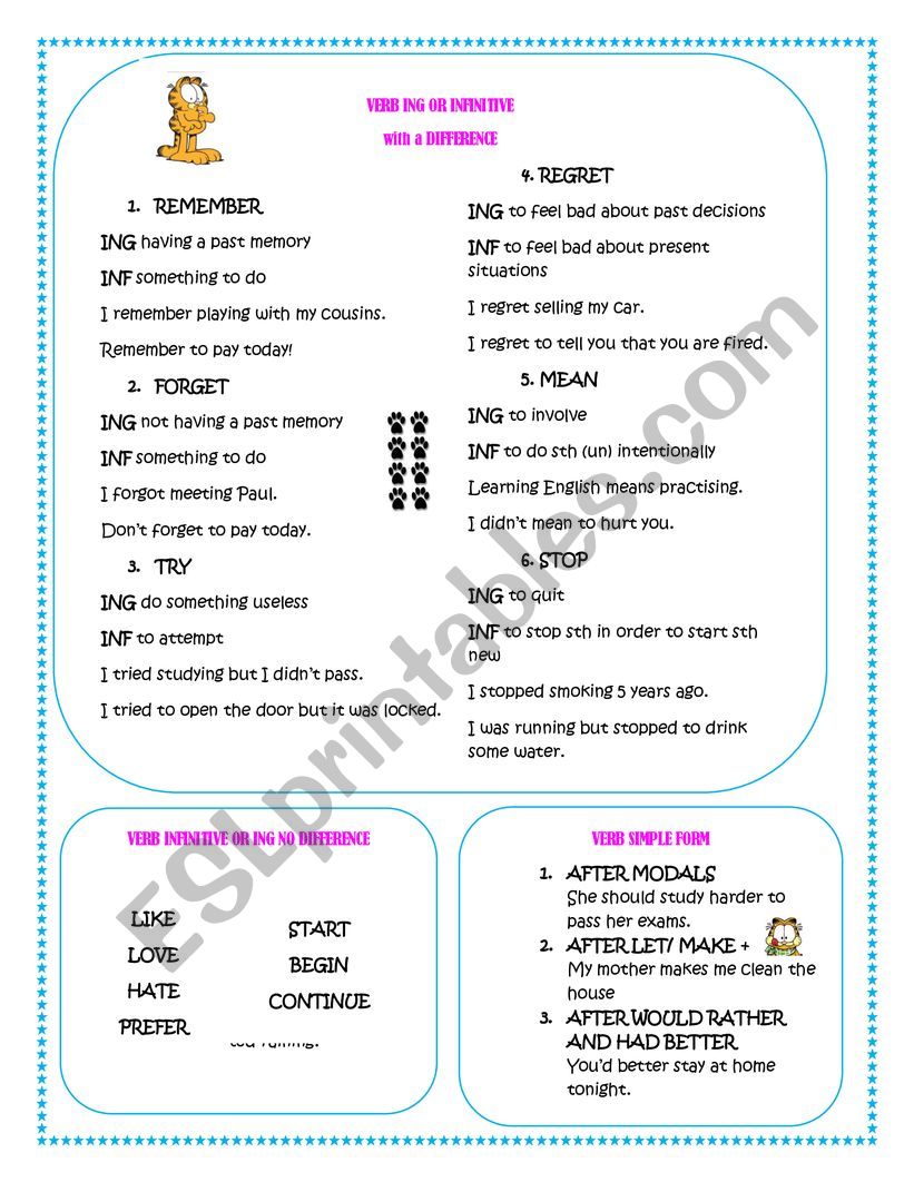 VERBS PATTERNS USES worksheet