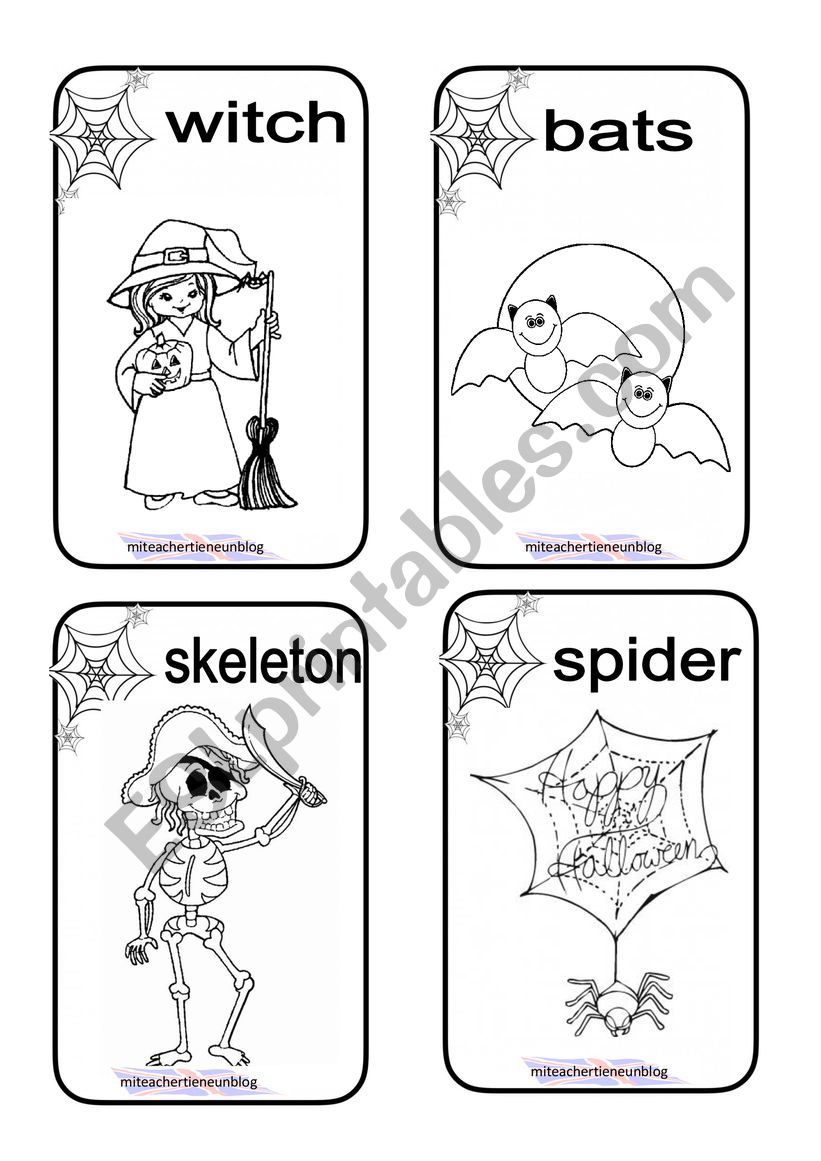 Halloween Cards to colour worksheet