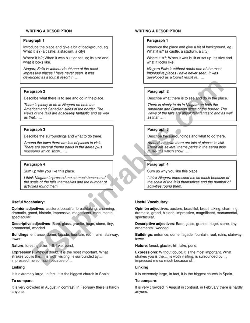 Writing a description worksheet