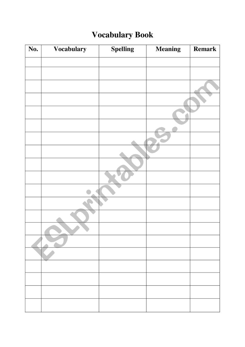 vocabulary book worksheet