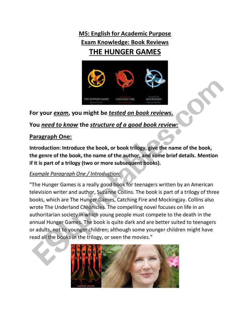Hunger Games Example Book Or Movie Review Esl Worksheet By Jessicajsankey Gmail Com