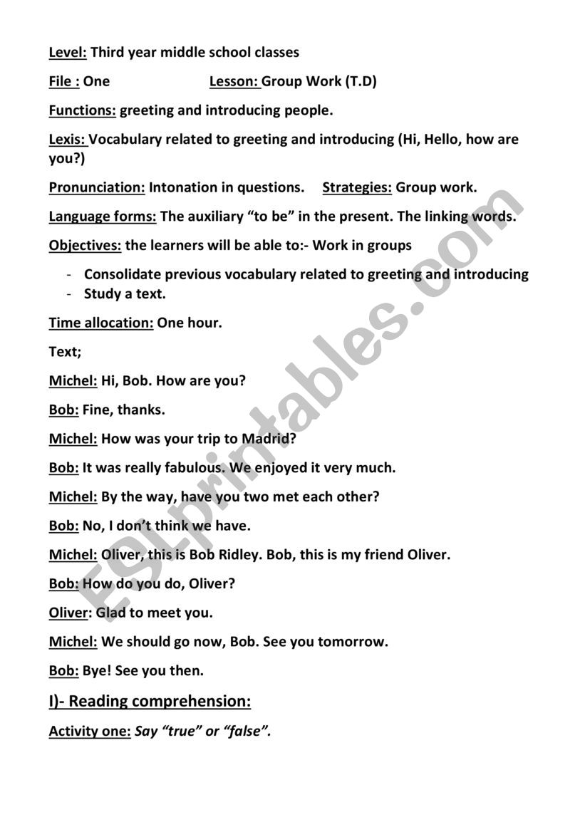 Greeting and introducing worksheet