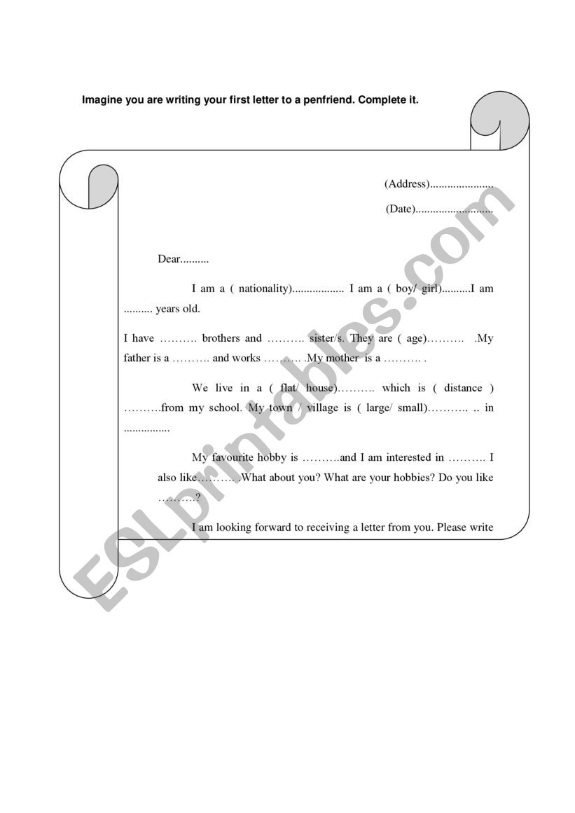 letter to a friend worksheet