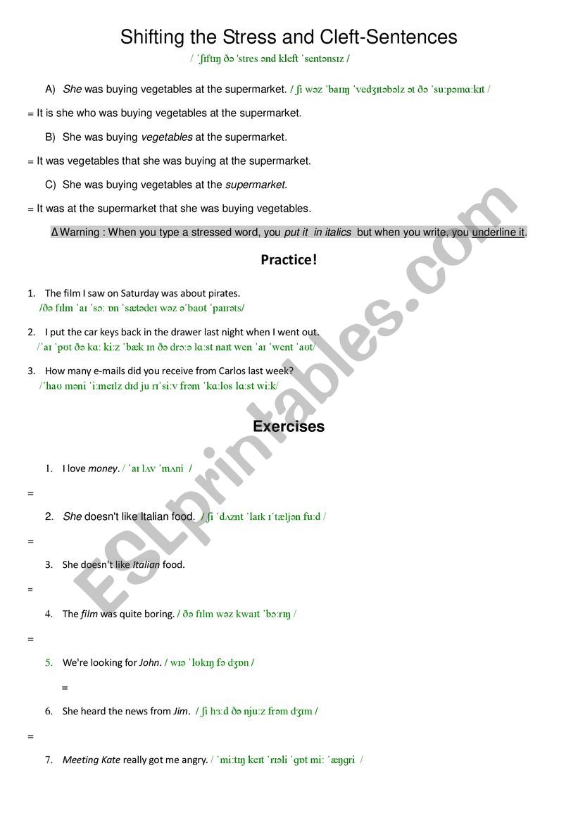 Shifting the Stress and Cleft-Sentences