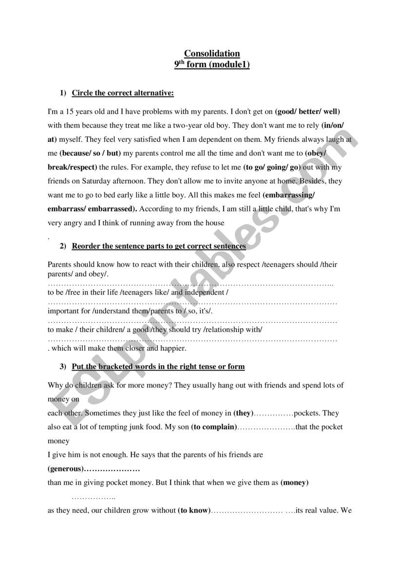 Consolidatio 9th form module 1