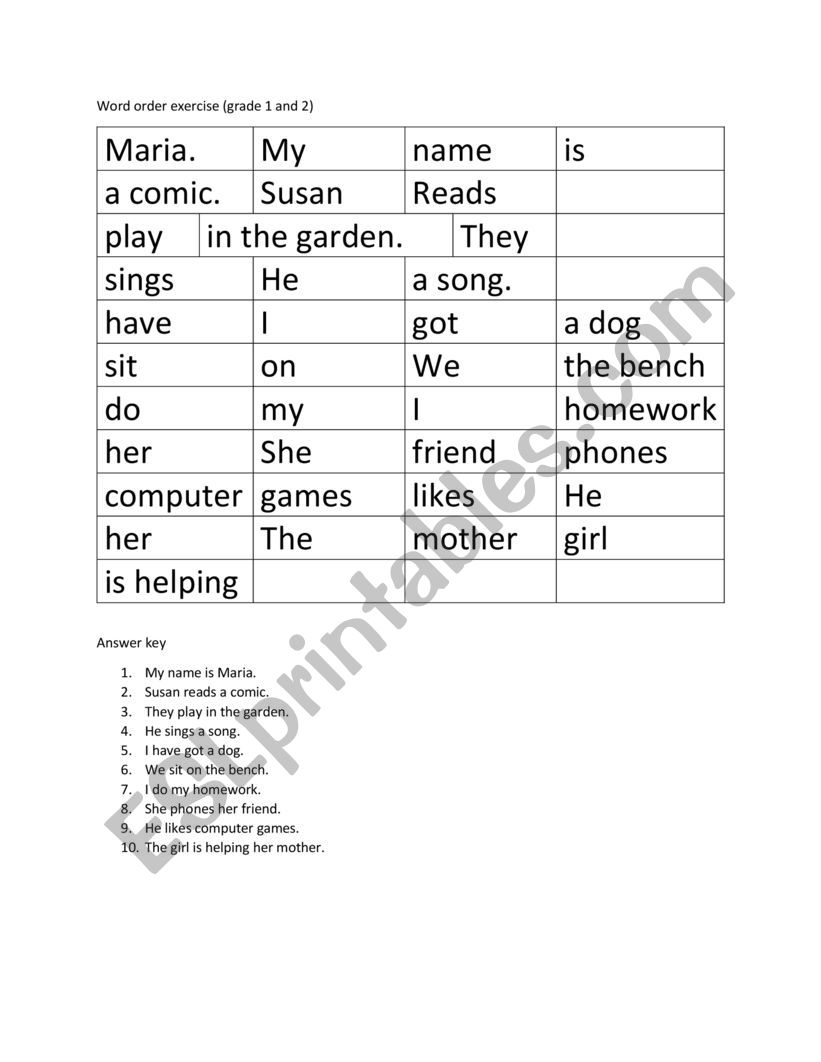 Word Order worksheet