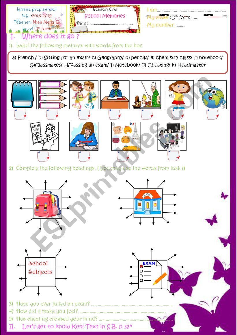 SCHOOL MEMORIES worksheet