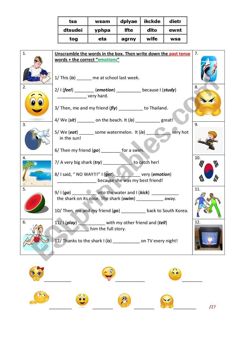 Diary (past tense + emotions) worksheet