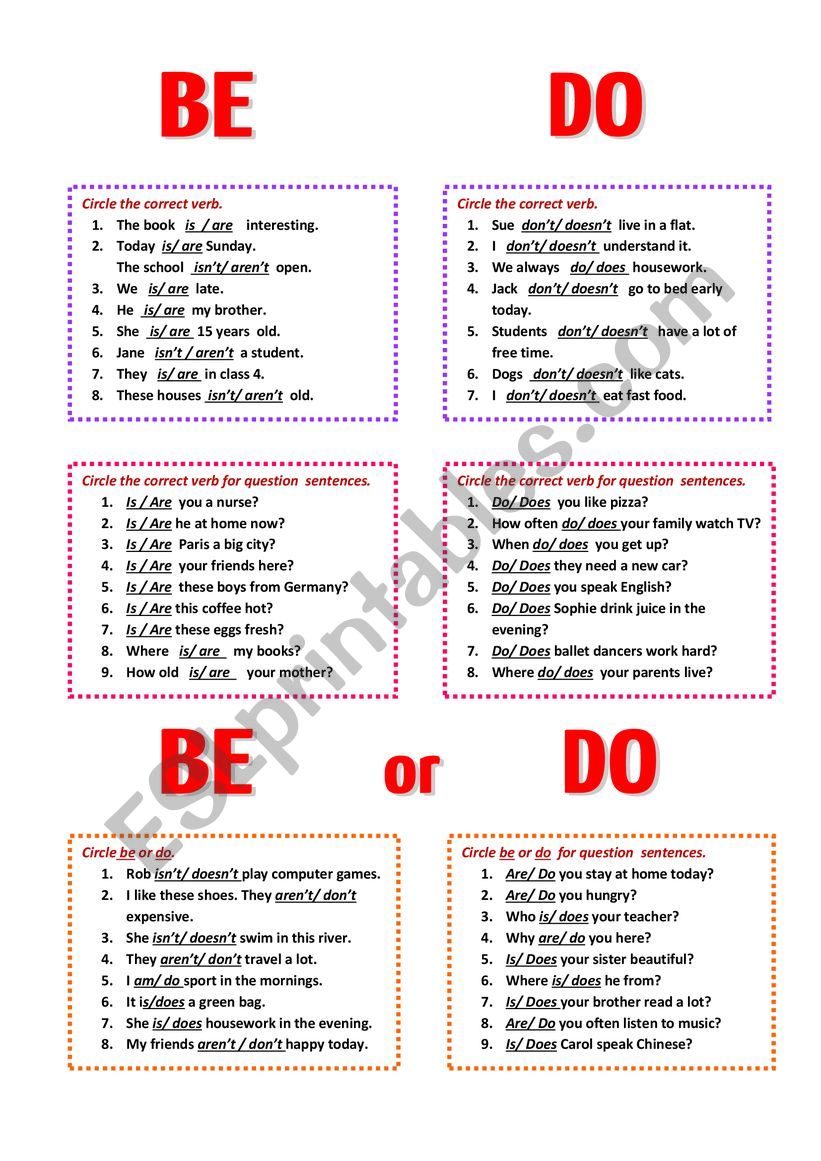 Be or Do worksheet
