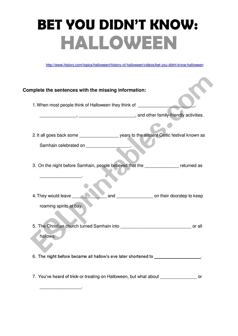 Halloween bet you didnt know worksheet