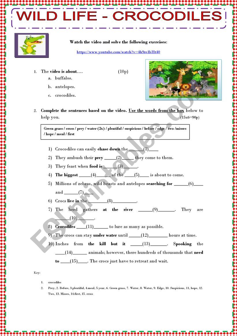 WILD LIFE - CROCODILES worksheet