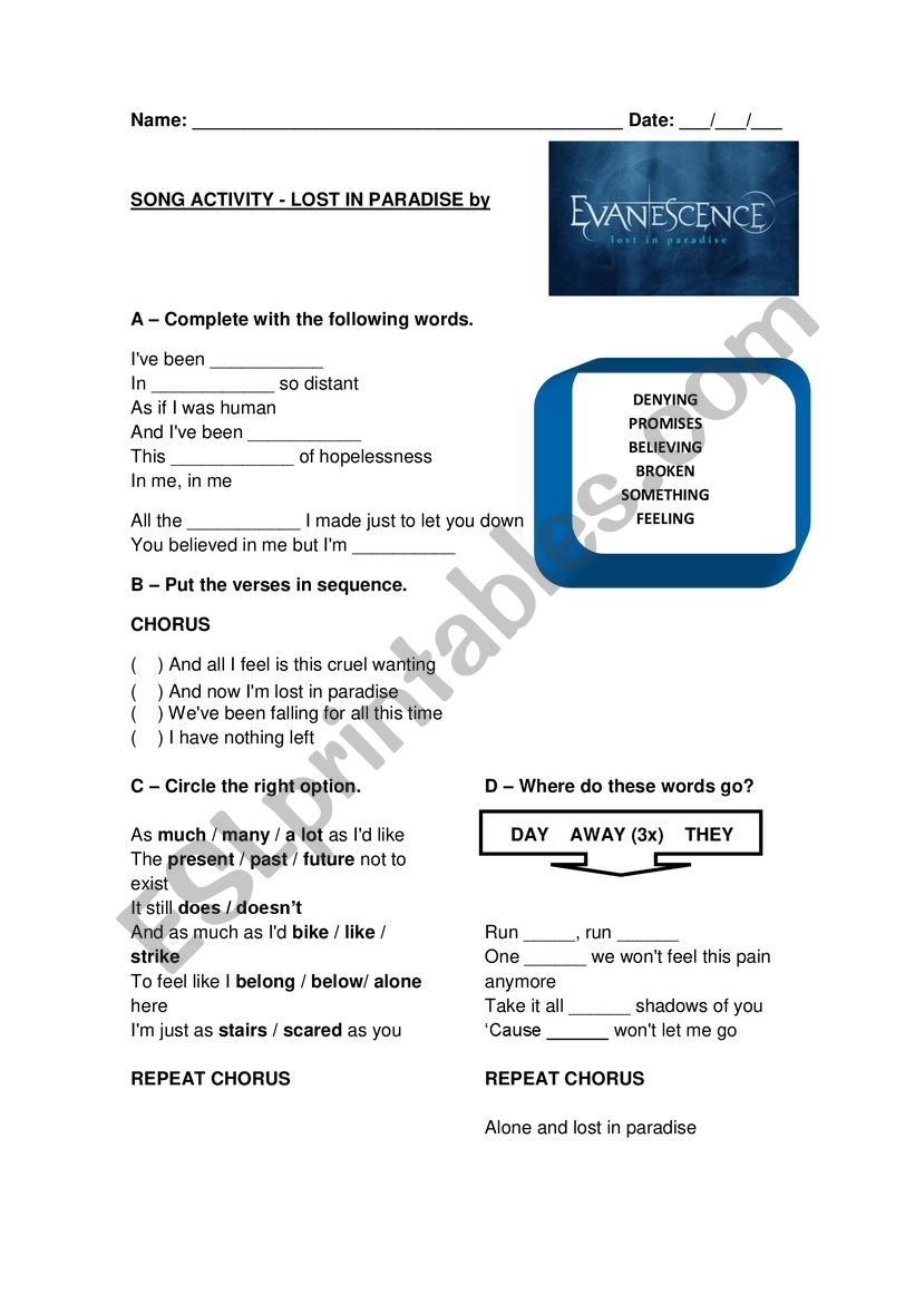 Song Activity - Lost in Paradise (Evanescence)