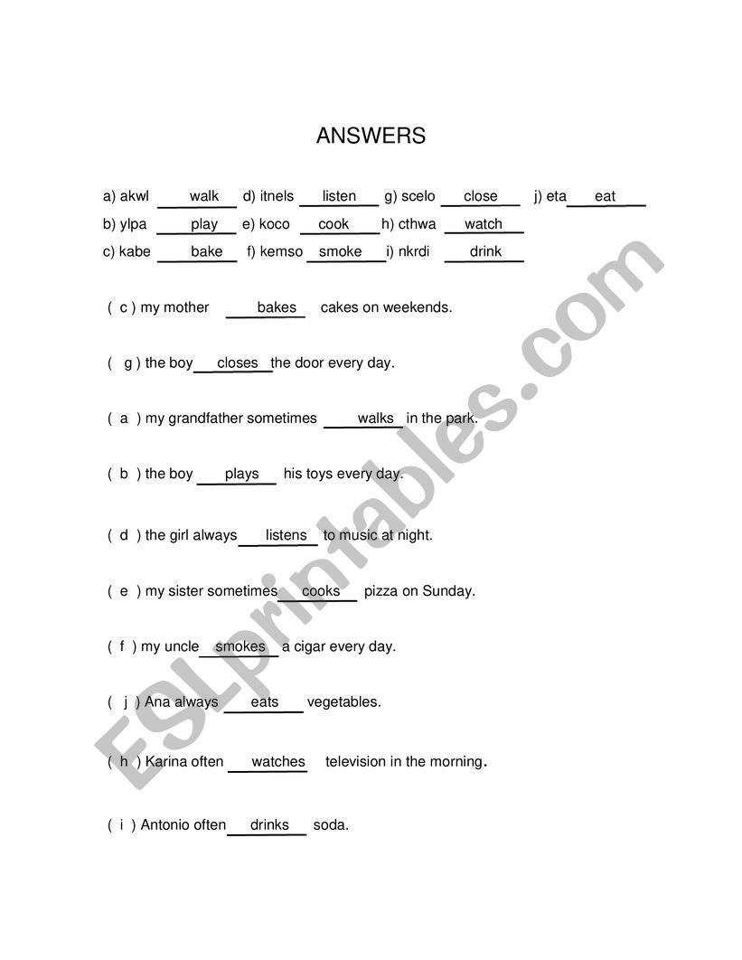 PRESENT SIMPLE worksheet