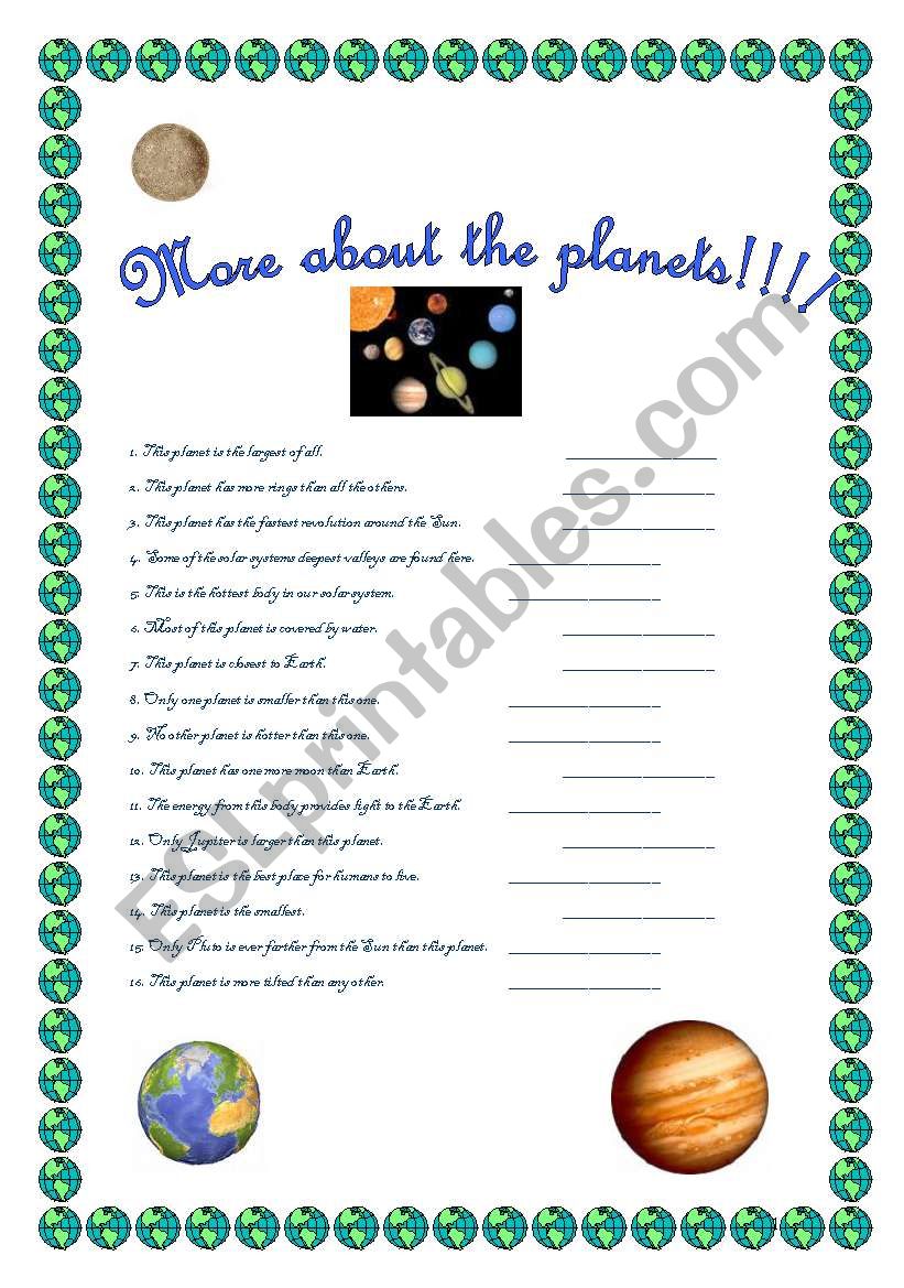 The planets worksheet