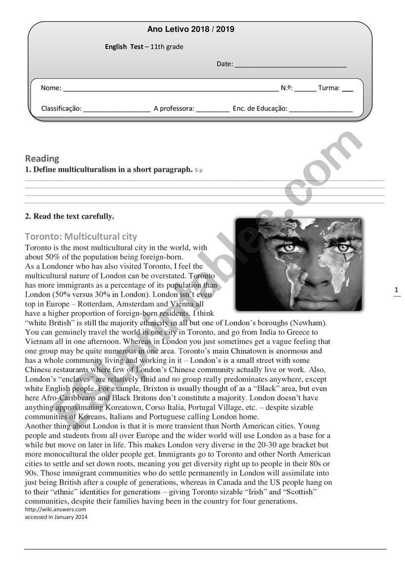 english test 11th grade worksheet