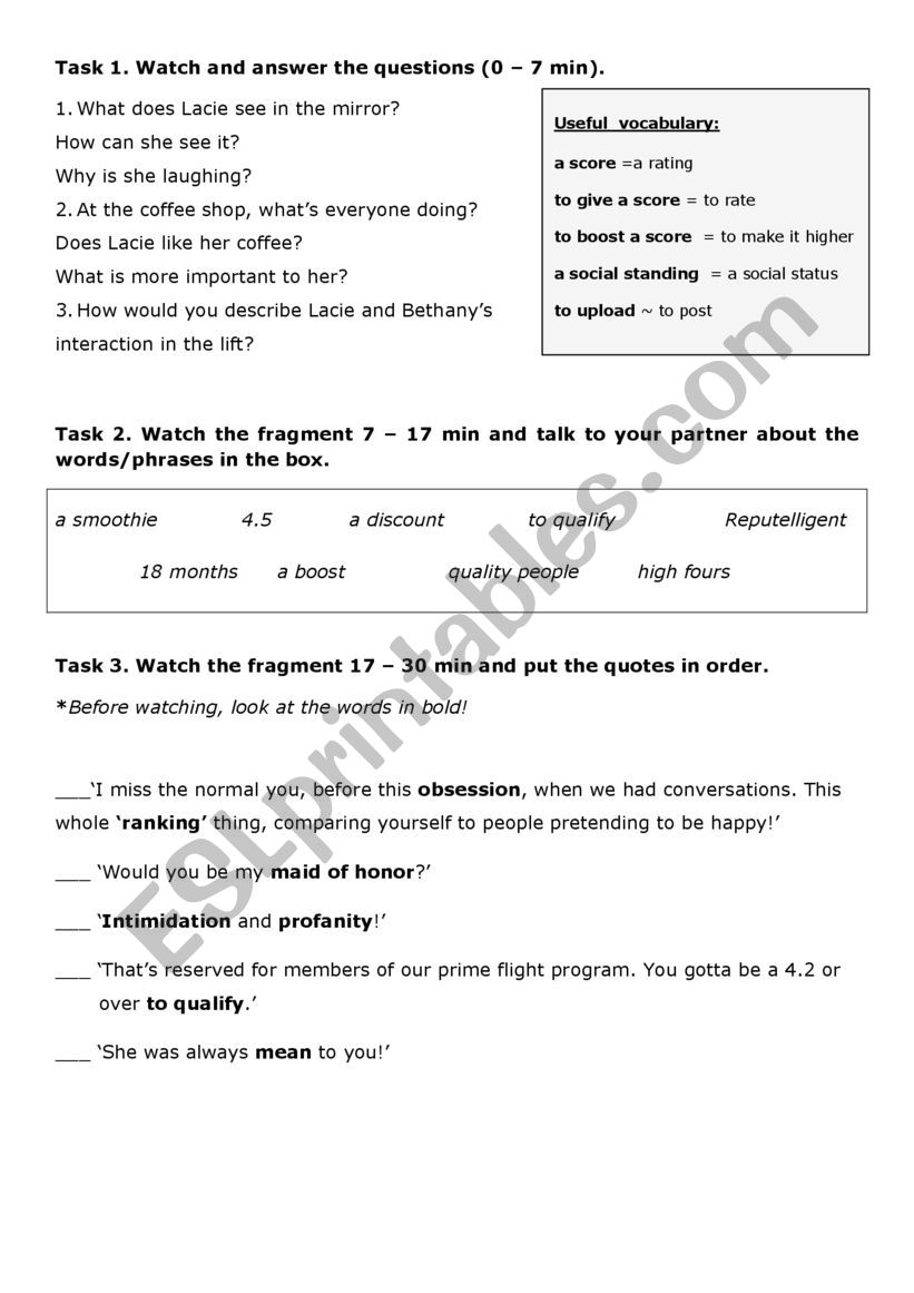 Black Mirror_Nosedive worksheet