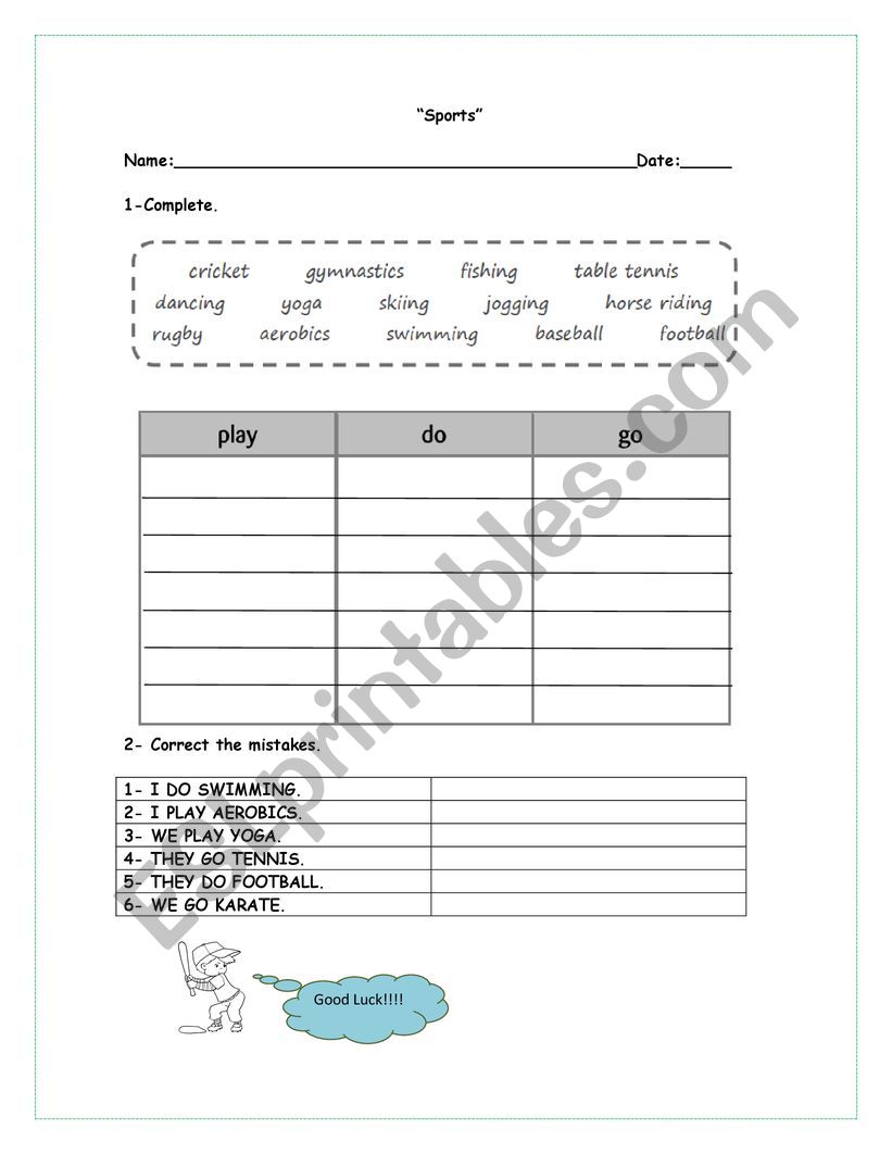 Do, go or play worksheet