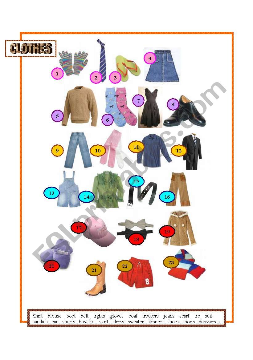 clothes worksheet