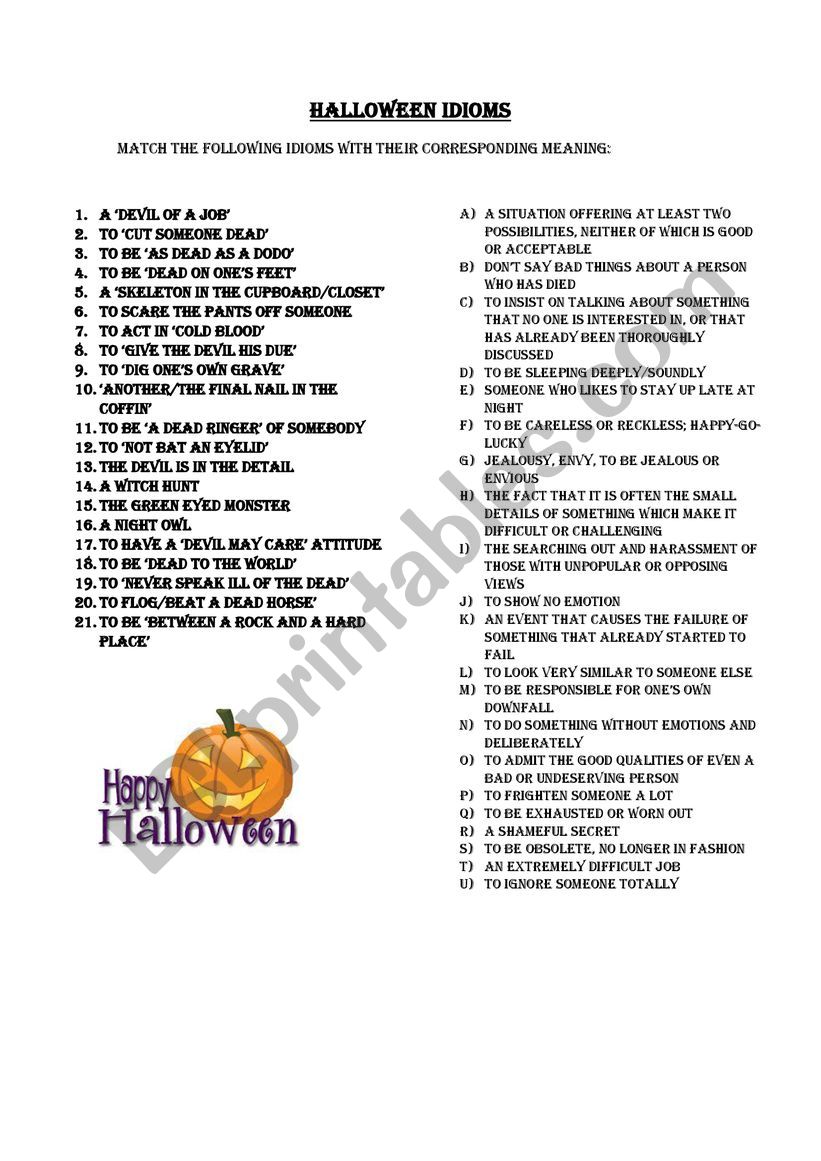 Halloween Idioms worksheet