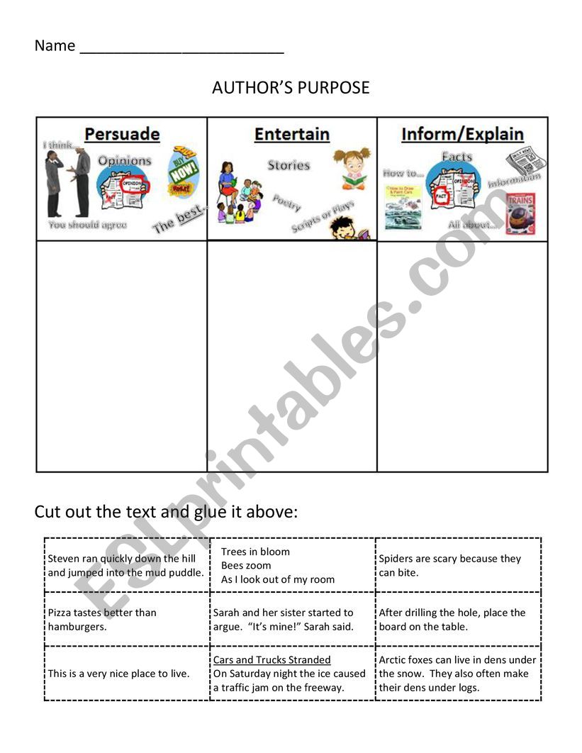 Author´s Purpose - ESL worksheet by sstanley